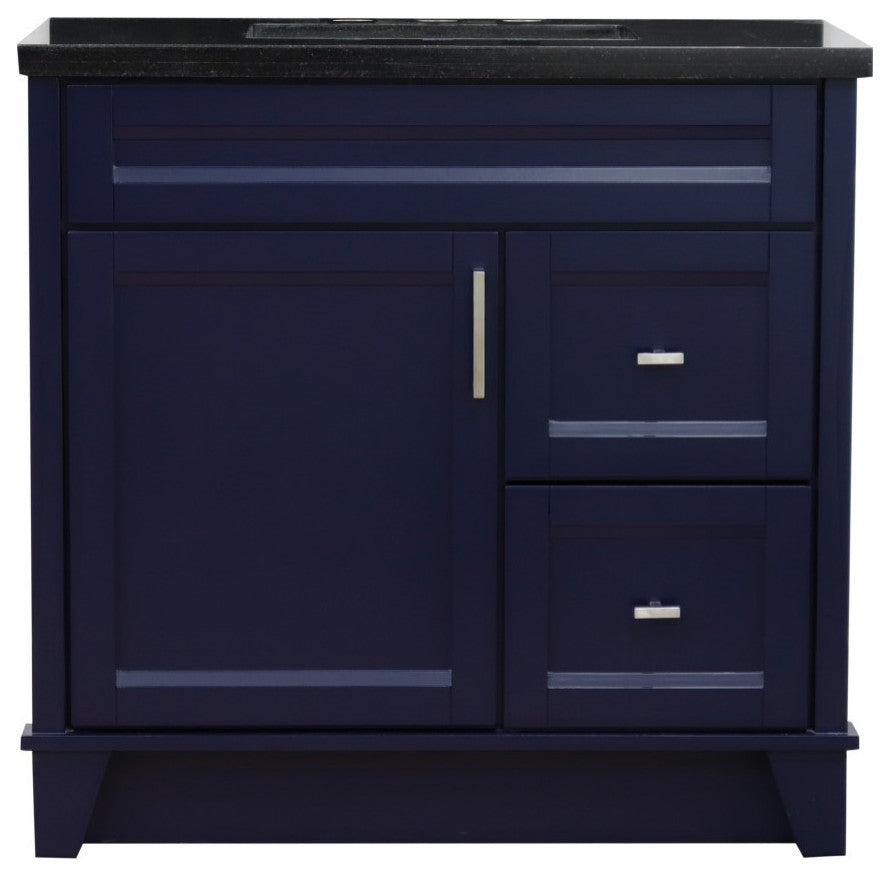 37" Single Sink Vanity, Blue Finish With Black Galaxy Granite
