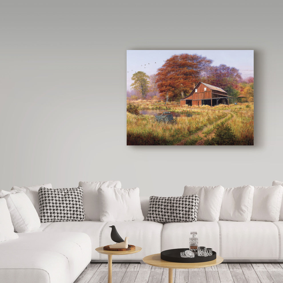 Bill Makinson 'Red Barn Under Trees' Canvas Art, 32"x24"