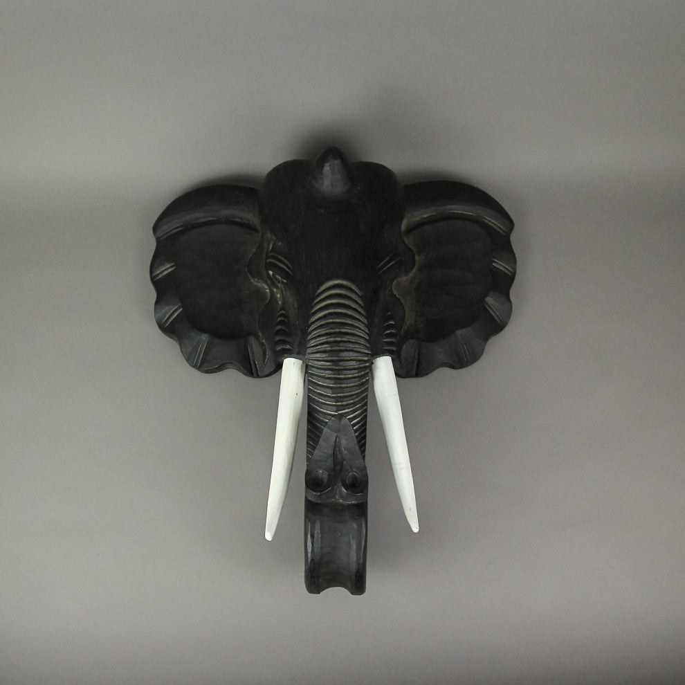 Hand Carved African Elephant Bust Sculpture Wooden Home Decor Wall Art Statue