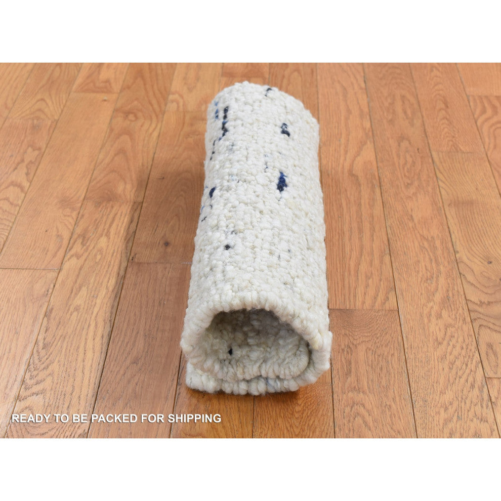 Ivory, 100% Wool, Hand Knotted, Modern Minimalist Design Square Rug, 1'9"x1'9"