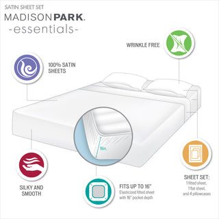 Madison Park Essentials Satin Luxury 6 PC Sheet Set, Grey