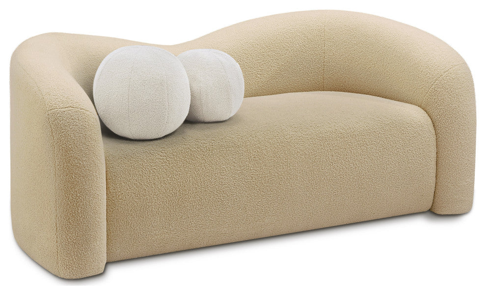 Kali Faux Shearling Teddy Fabric Upholseterd  Loveseat, Beige