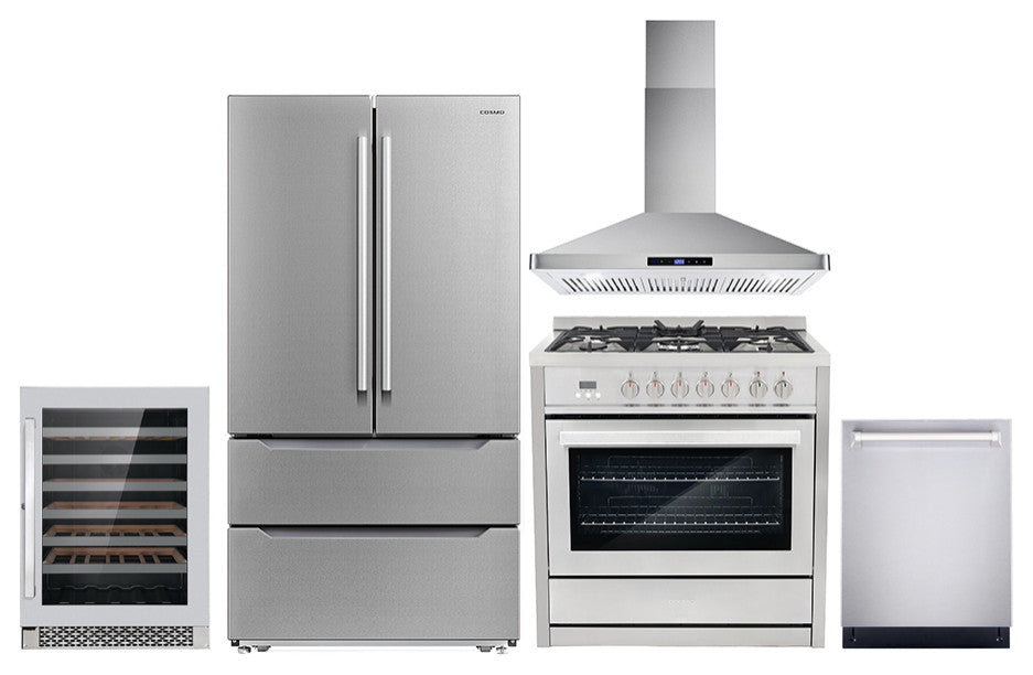 5PC Kitchen Package with 36" 240V Dual Fuel Range & 36" Wall Mount Range Hood