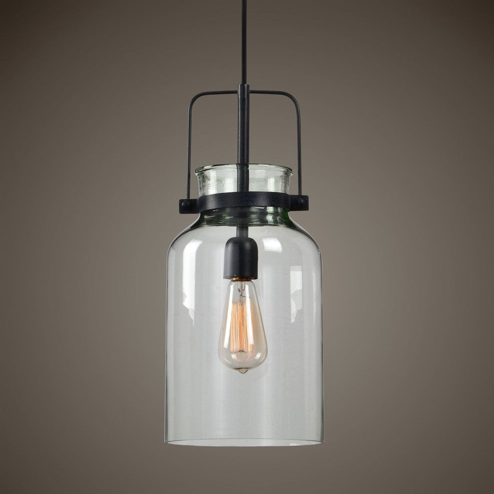 Clear Glass Bottle Shape 1 Light Pendant Vintage Style Farmhouse Classic Urban