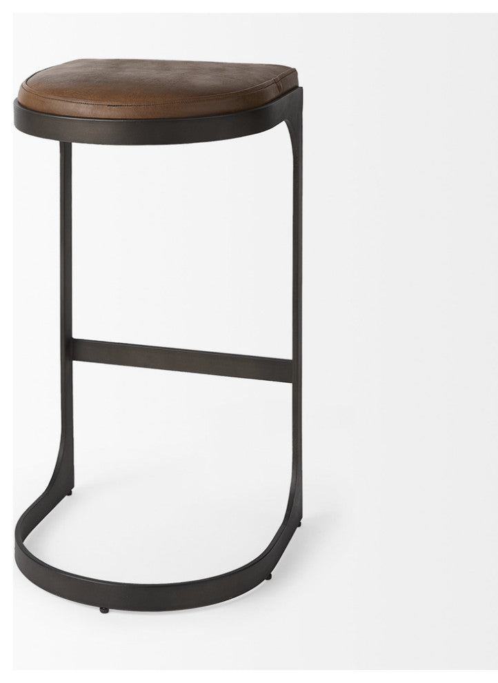 Brown Leather C Shape Metal Bar Stool