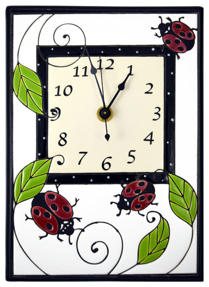 Ceramic Wall Clock With Ladybug Motif