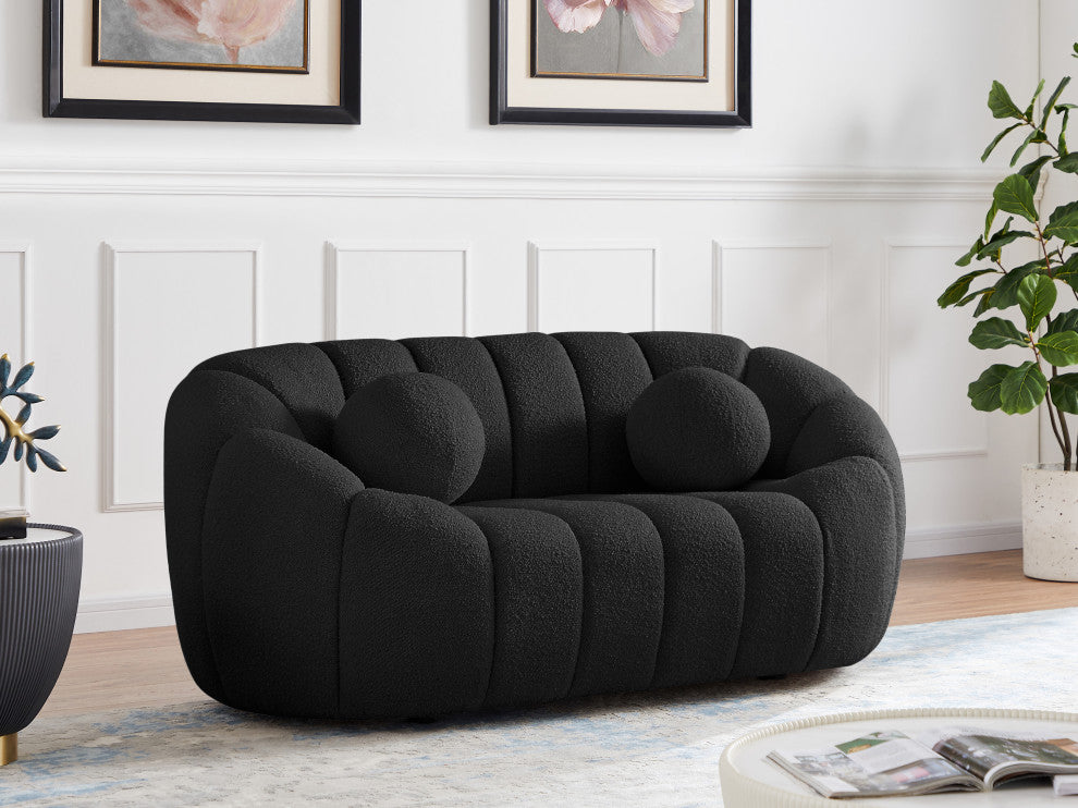 Elijah Boucle Fabric Upholstered Loveseat, Black