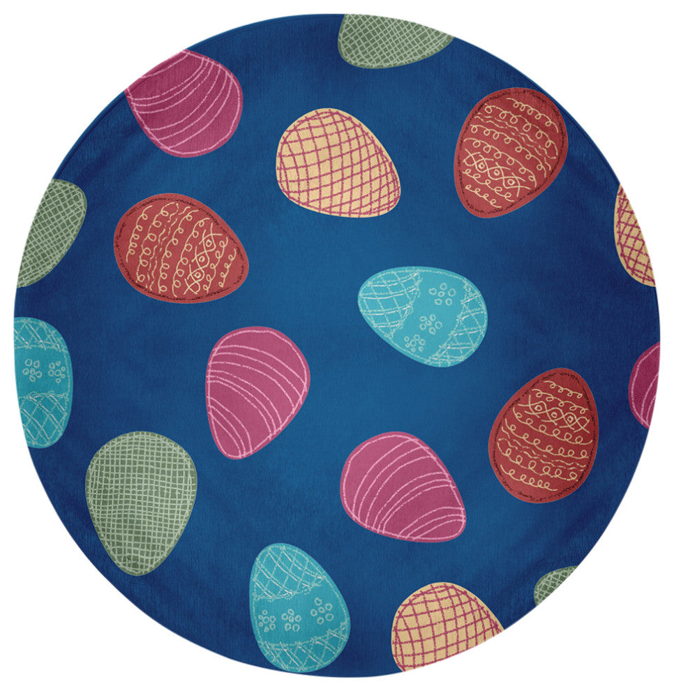 Egg Hunt Easter Chenille Rug, Dark Cobalt Blue, 5' Round