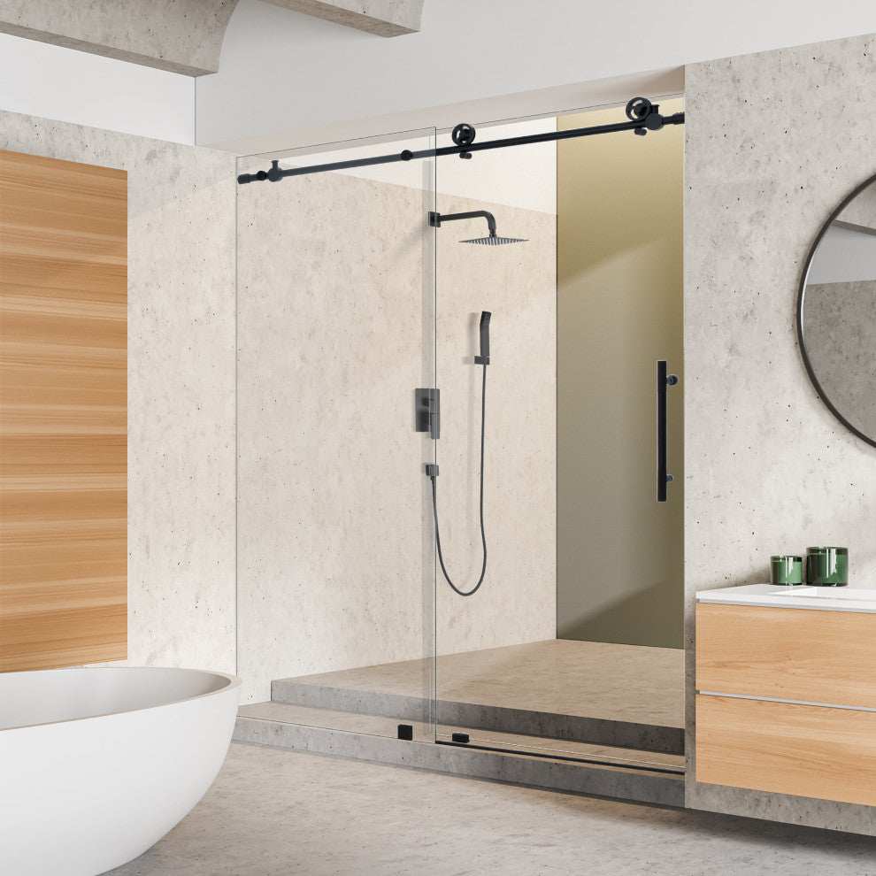 Gareth 60"Wx78"H Single Sliding Frameless Shower Door in Matte Black