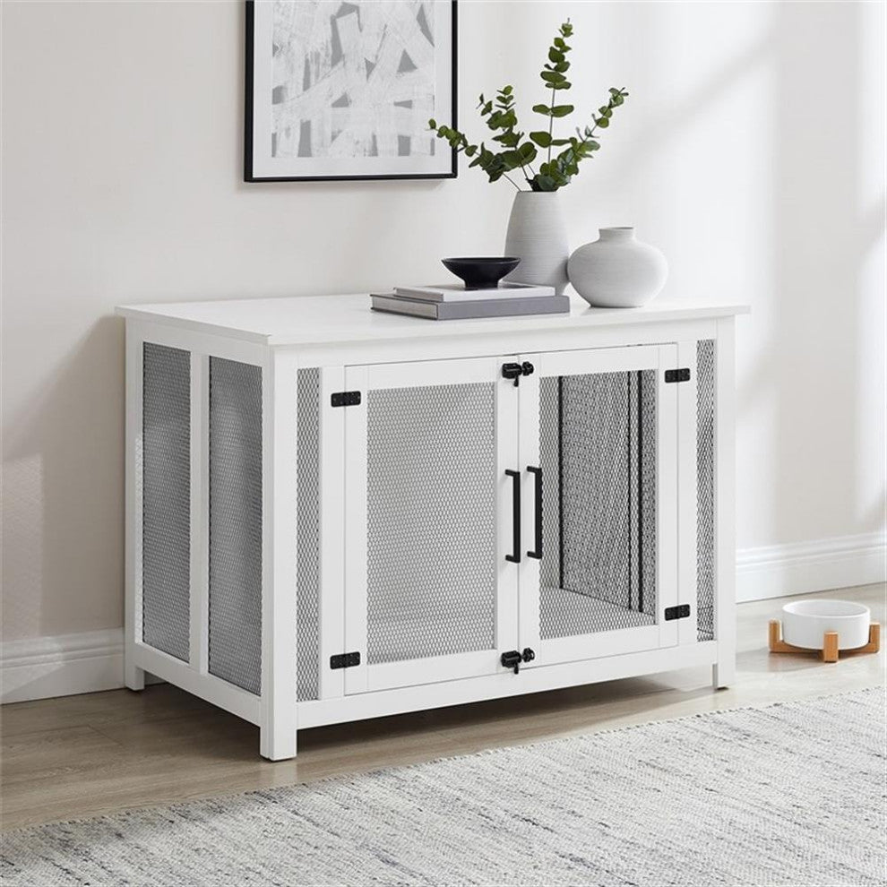 Crosley Furniture Dane Credenza Transitional Wood Dog Crate in White