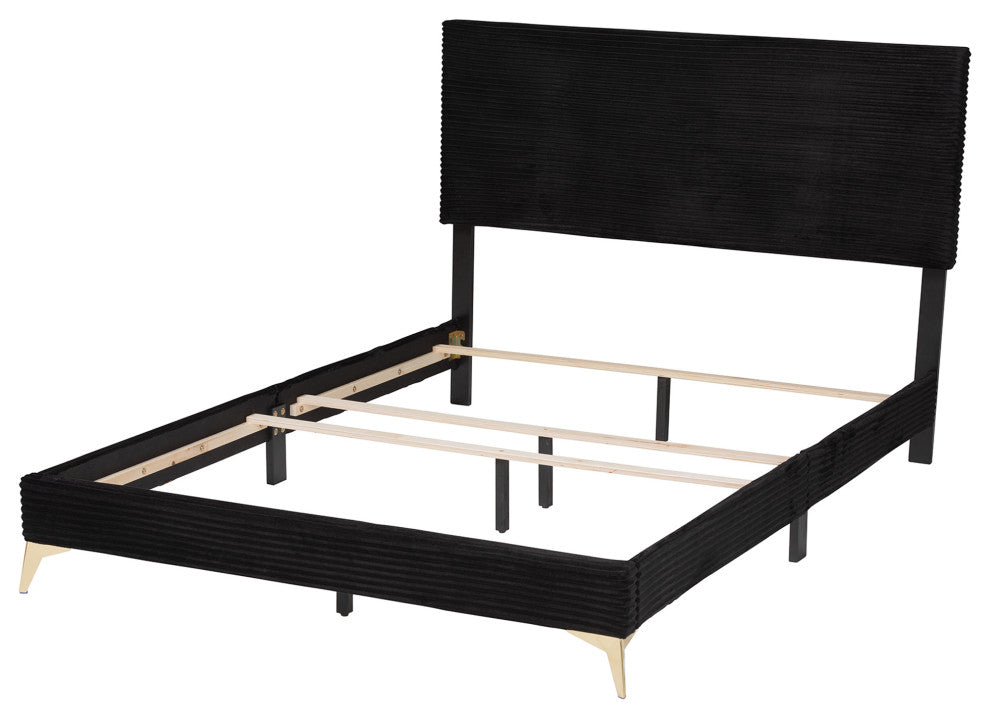 Liberty Velvet Queen Size Panel Bed, Black