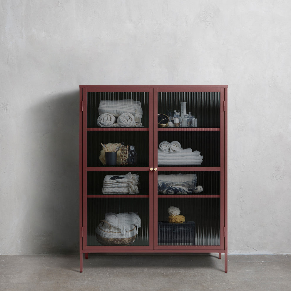 Metal & Glass 55" Display Cabinet, Red