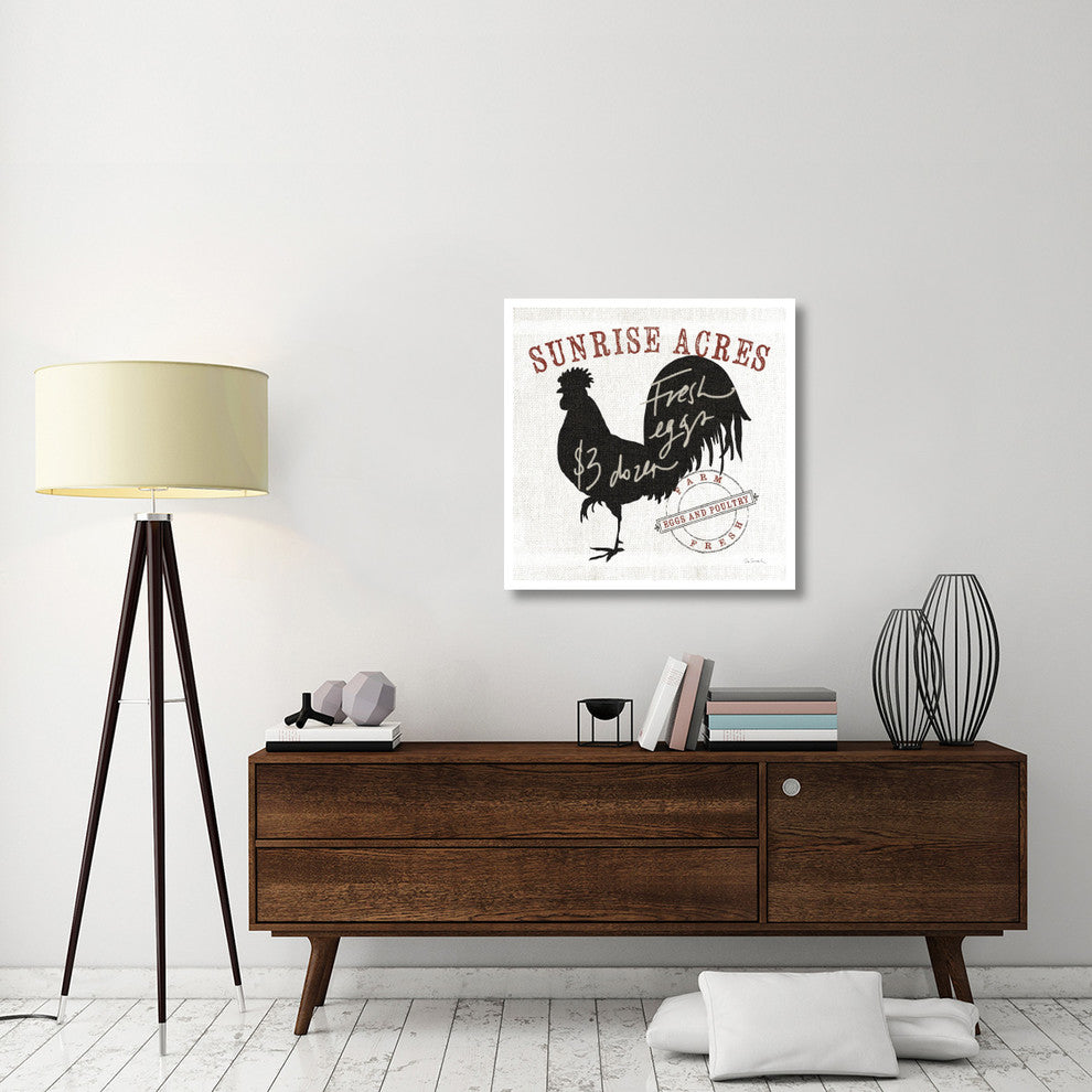 "Farm Linen Rooster Black" Digital Paper Print by Sue Schlabach, 32"x32"