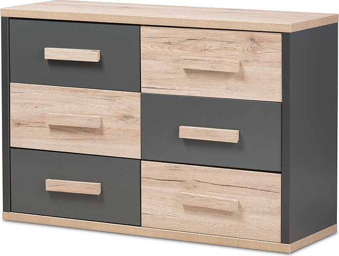 Pandora Modern Dark Gray and Light Brown Two-Tone 6-Drawer Dresser
