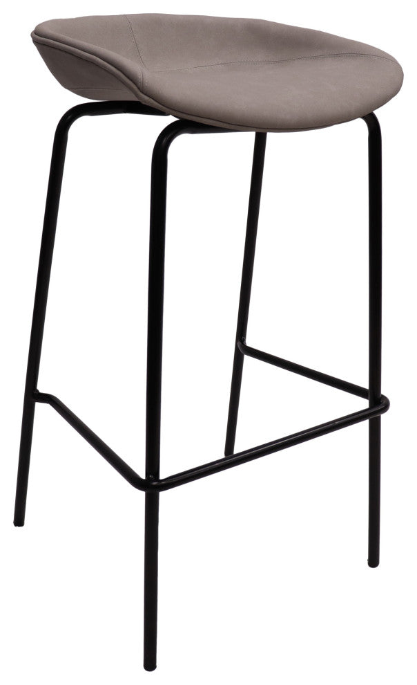LeisureMod Servos Barstool With Faux Leather Seat and Iron Frame, Light Gray