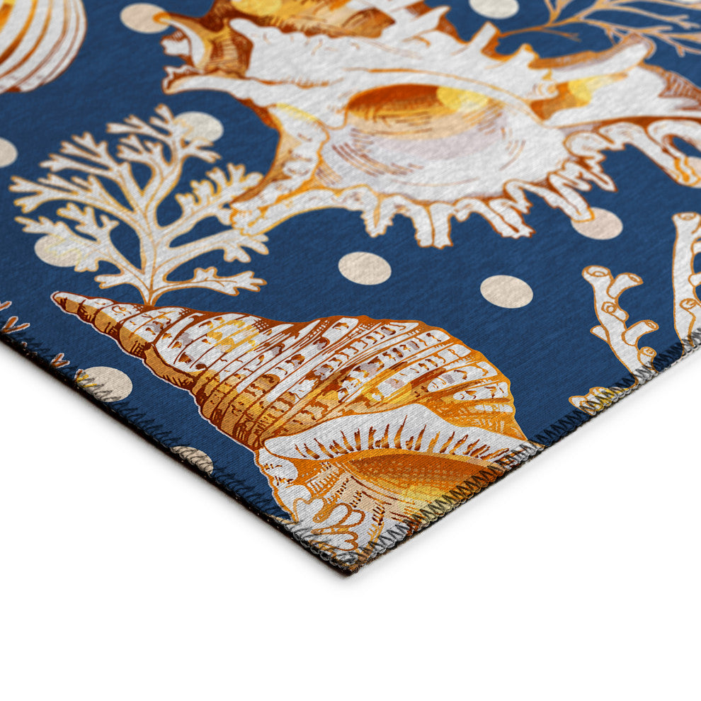 Indoor/Outdoor Seabreeze SZ6 Navy Machine Washable 9' x 12' Rug