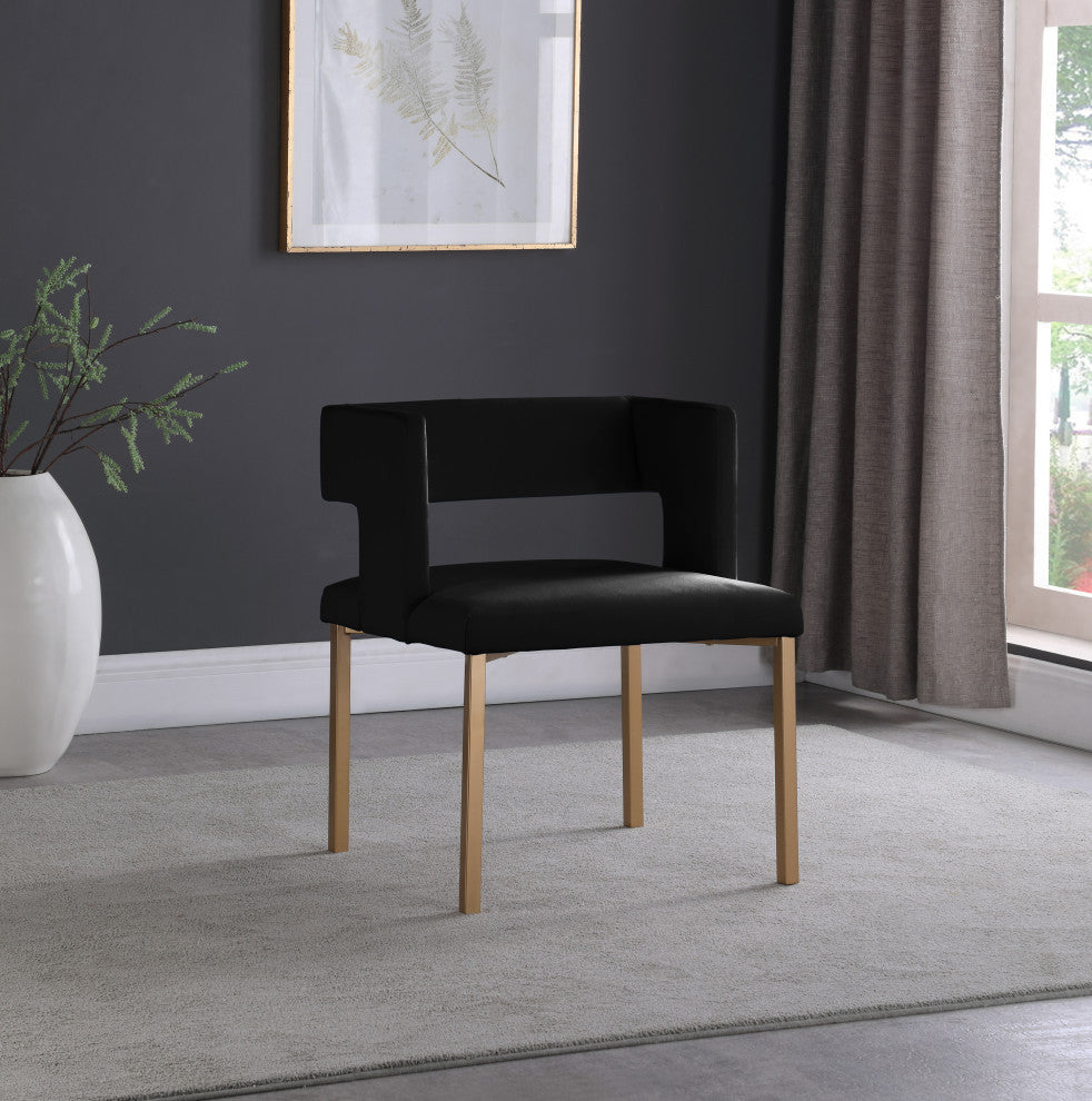 The Caleb Dining Chair, Black and Brushed Gold, Velvet and Iron, Set of 2