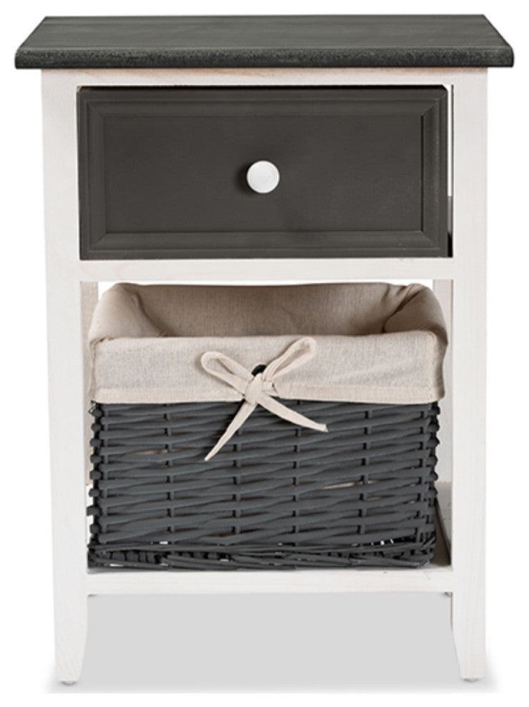 Two-Tone Dark Gray And White Finished Wood 1-Drawer Storage Unit With Basket