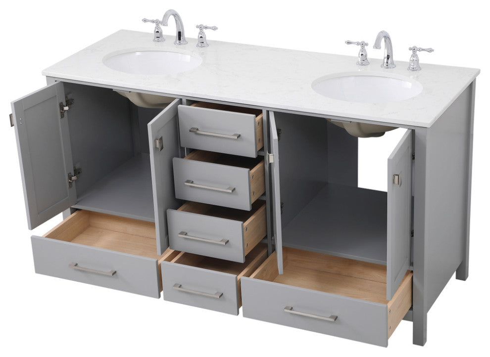 Grey 60" Double Sink Bathroom Vanity
