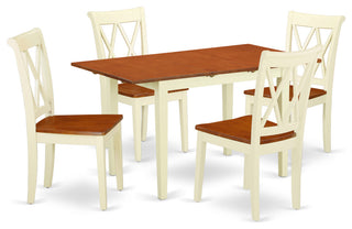 5Pc Rectangular 42/53.5 Inch Table With 12 In Leaf And 4 Double X Back Chairs