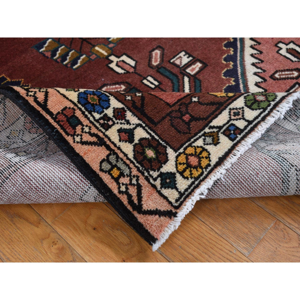 Red Vintage Persian Malayer Pure Wool Hand Knotted Wide Runner Rug 3'9" x 9'9"