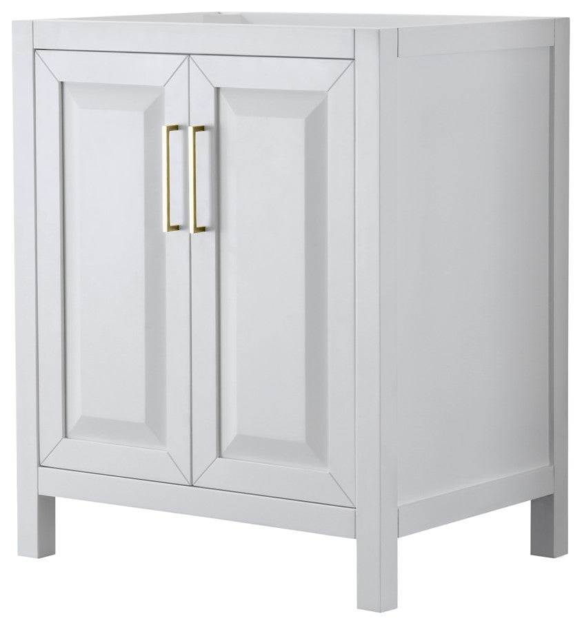 30" Single Bath Vanity, White, No Countertop, No Sink, Gold Trim