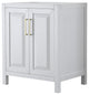 30" Single Bath Vanity, White, No Countertop, No Sink, Gold Trim