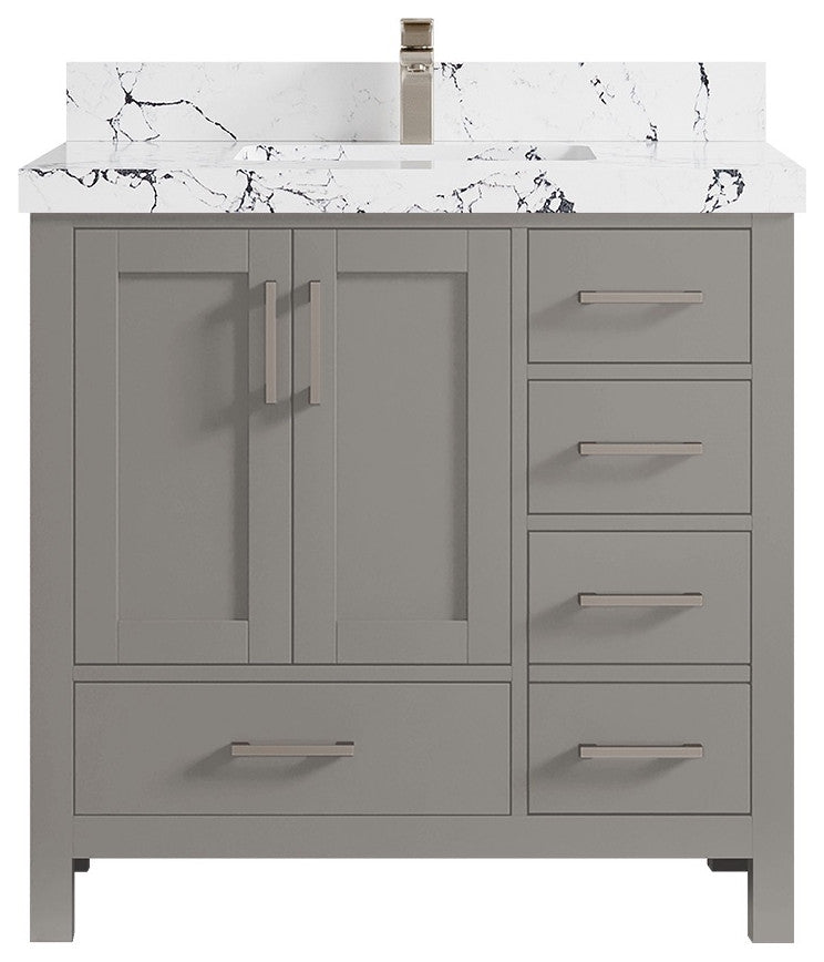 Malibu 36 Center Sink Bath Vanity in Elephant Skin Gray 2" Viola Night