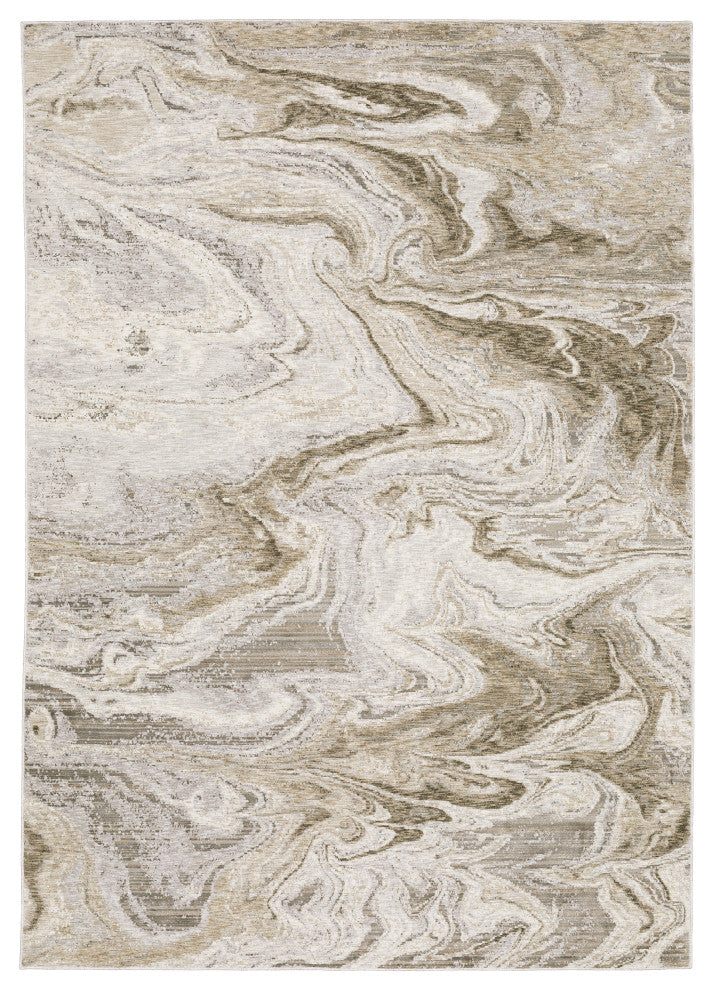 Noble Marbled Abstract Ivory/ Tan Indoor Area Rug, Ivory, 5'3"x7'6"