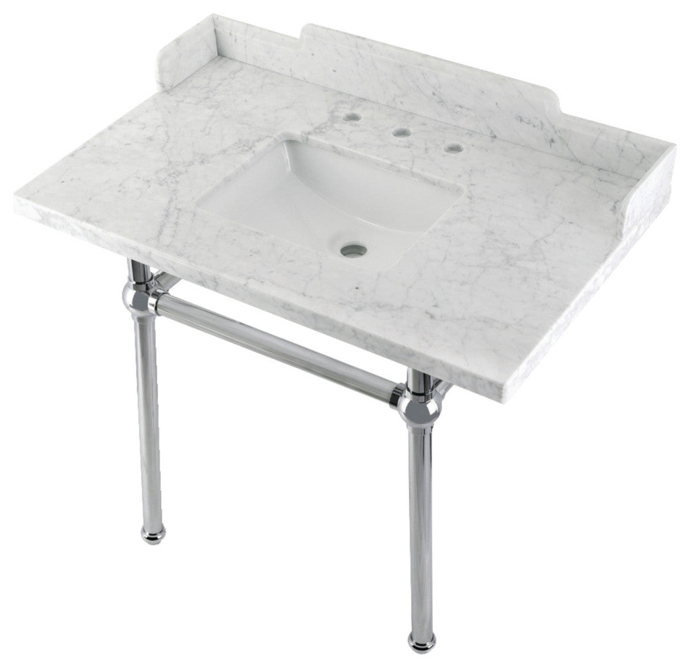 Kingston Brass LMS3630MBSQ1 36" Carrara Marble Console Sink, Legs