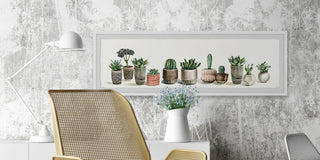 "Colored Pots and Cactus" Framed Painting Print, 30"x10"