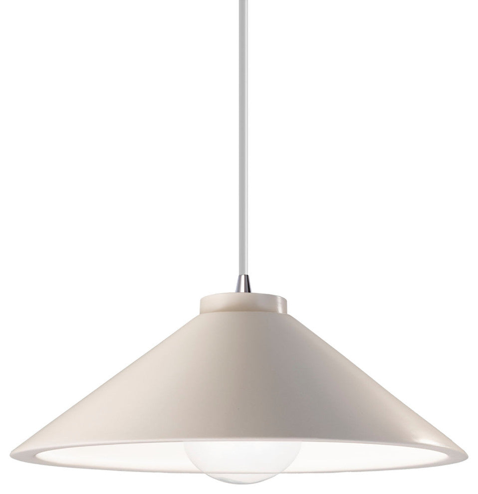 Flare Pendant, Matte White, Polished Chrome, White Cord, Integrated LED