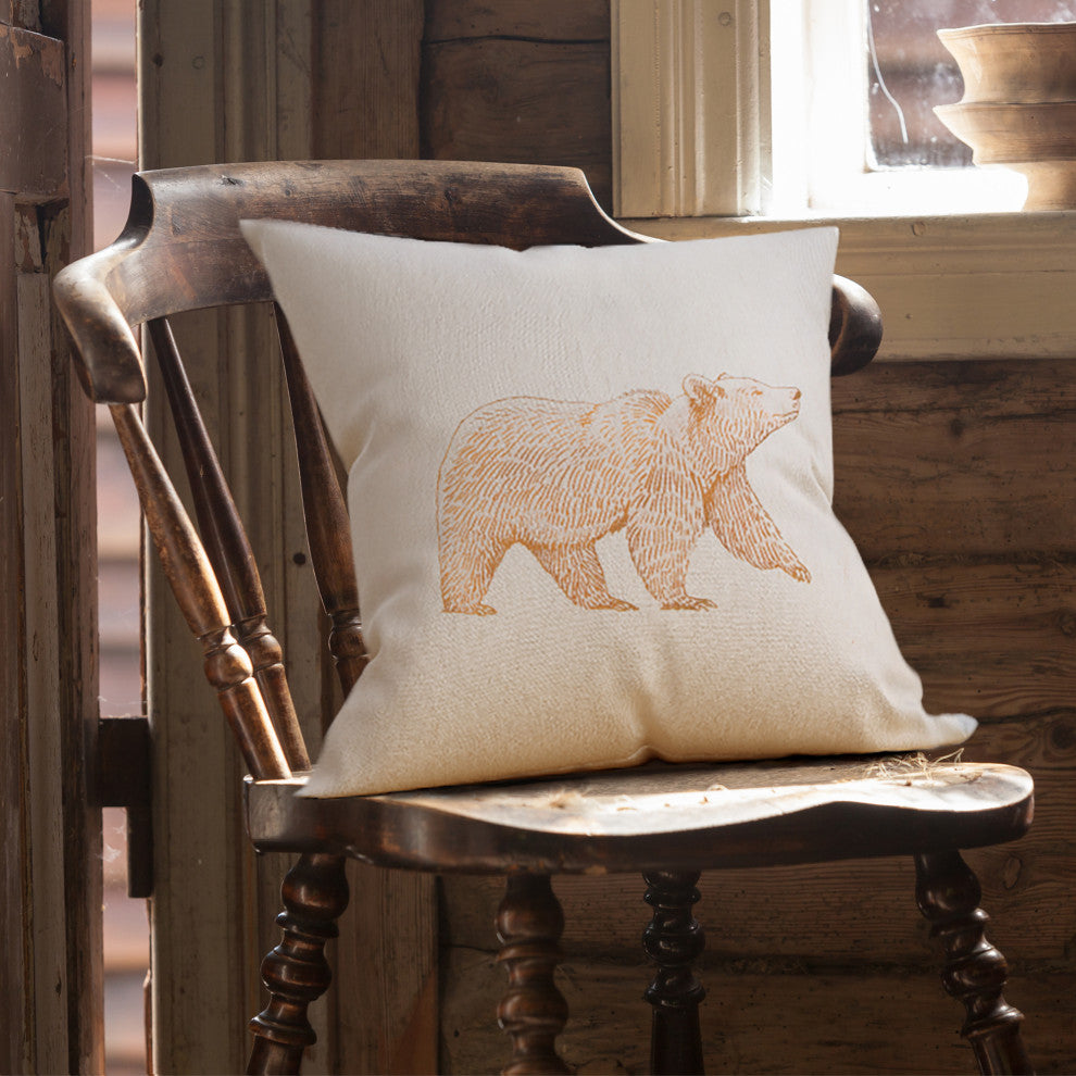 Farmhouse Animals Throw Pillow, 18"x18"x Set of 2, Bear