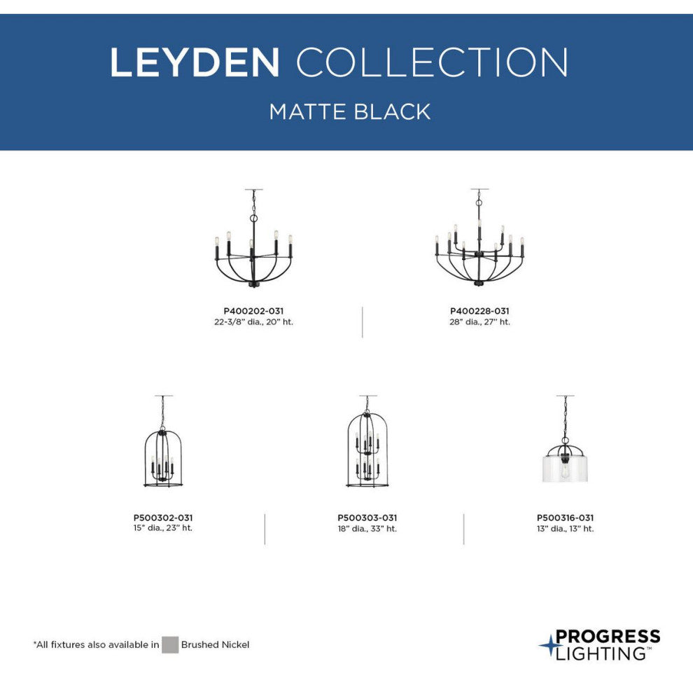 Leyden 4-Light Farmhouse Foyer Pendant Light, Matte Black