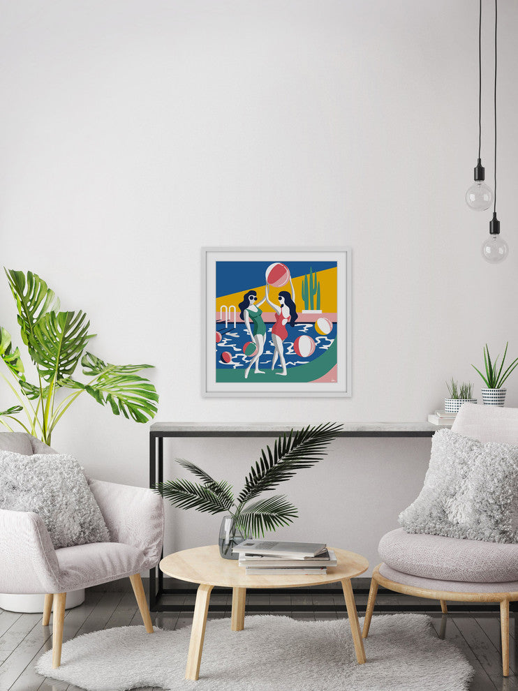 "Pool Side Attraction" Framed Painting Print, 18"x18"