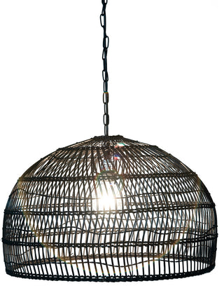 Luhu Open Weave Cane Rib Dome Pendant Lamp, Black
