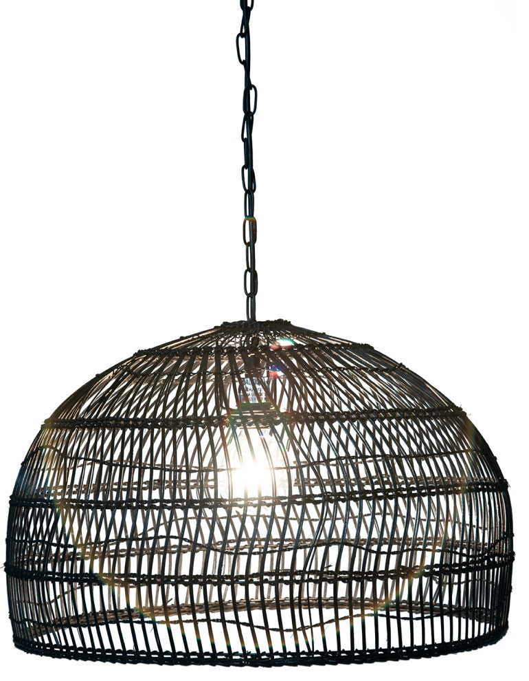 Luhu Open Weave Cane Rib Dome Pendant Lamp, Black