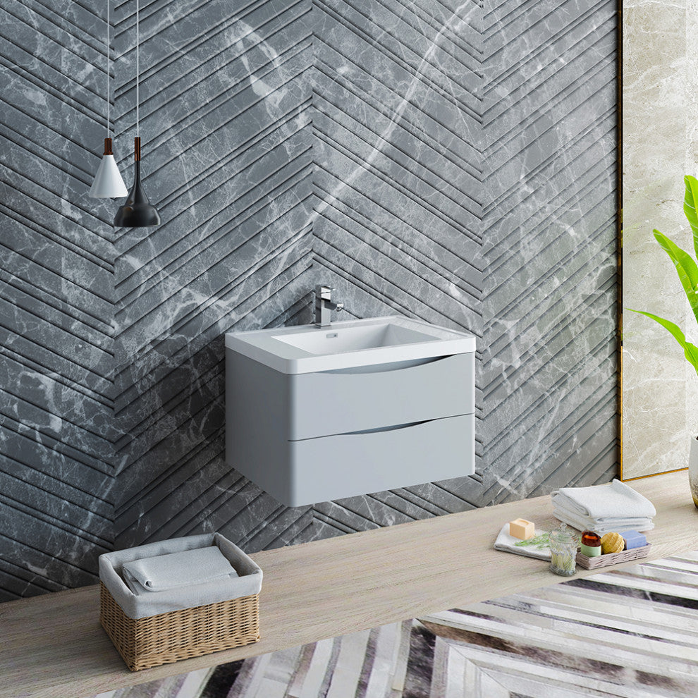 Fresca Tuscany 32" Gloss Gray Wall Hung Cabinet With Integrated Sink