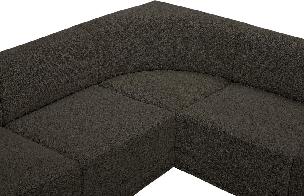 Ollie Black Boucle Fabric L-Shaped Modular Sectional, Brown, 6-Piece: 3 Armless Chair, 3 Corner Chair