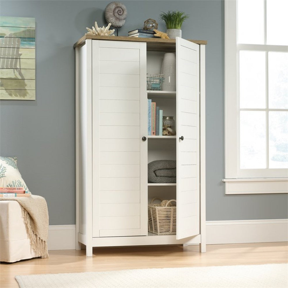 Pemberly Row Contemporary Tall Wood Storage Cabinet in Soft white