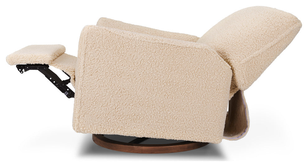 Sunday Power Recliner and Swivel Glider, Chai Shearling With Dark Wood Base