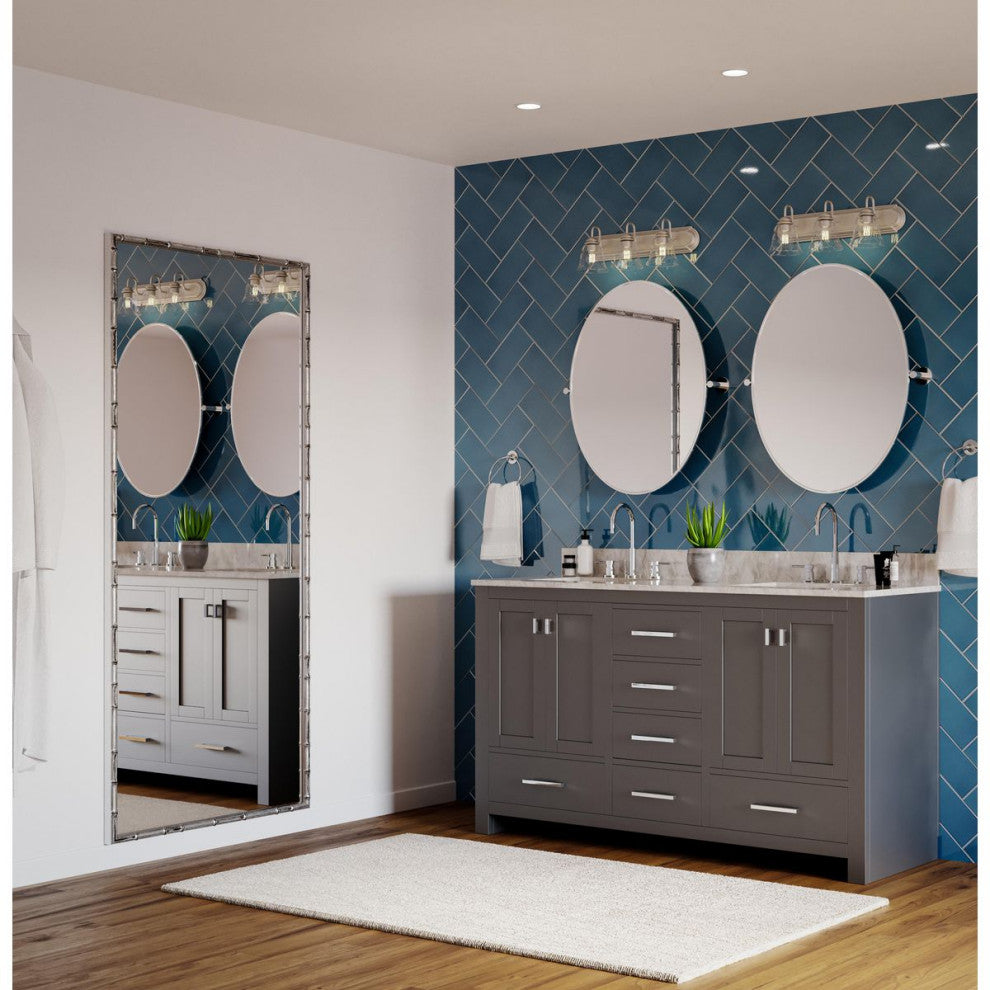 Three-Light Brushed Nickel Transitional Bath and Vanity Light With Clear Glass