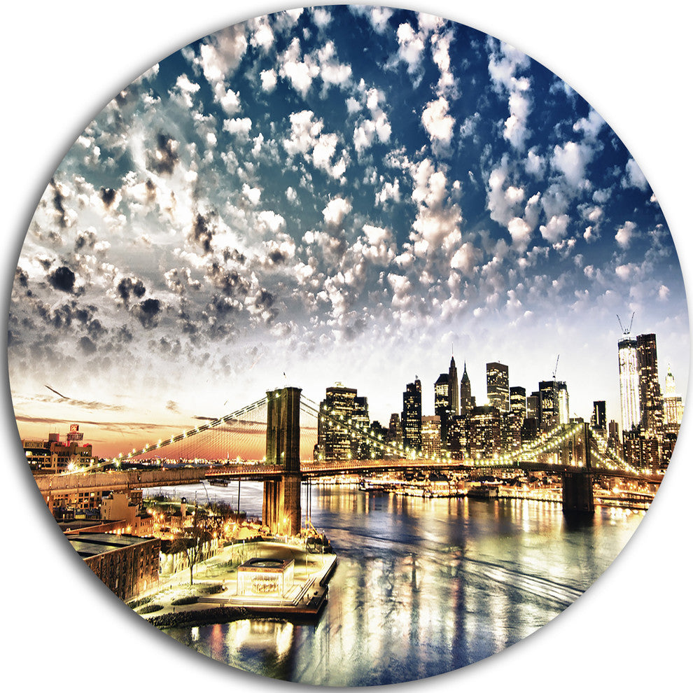 New York City, Manhattan Skyline, Cityscape Disc Metal Artwork, 36"