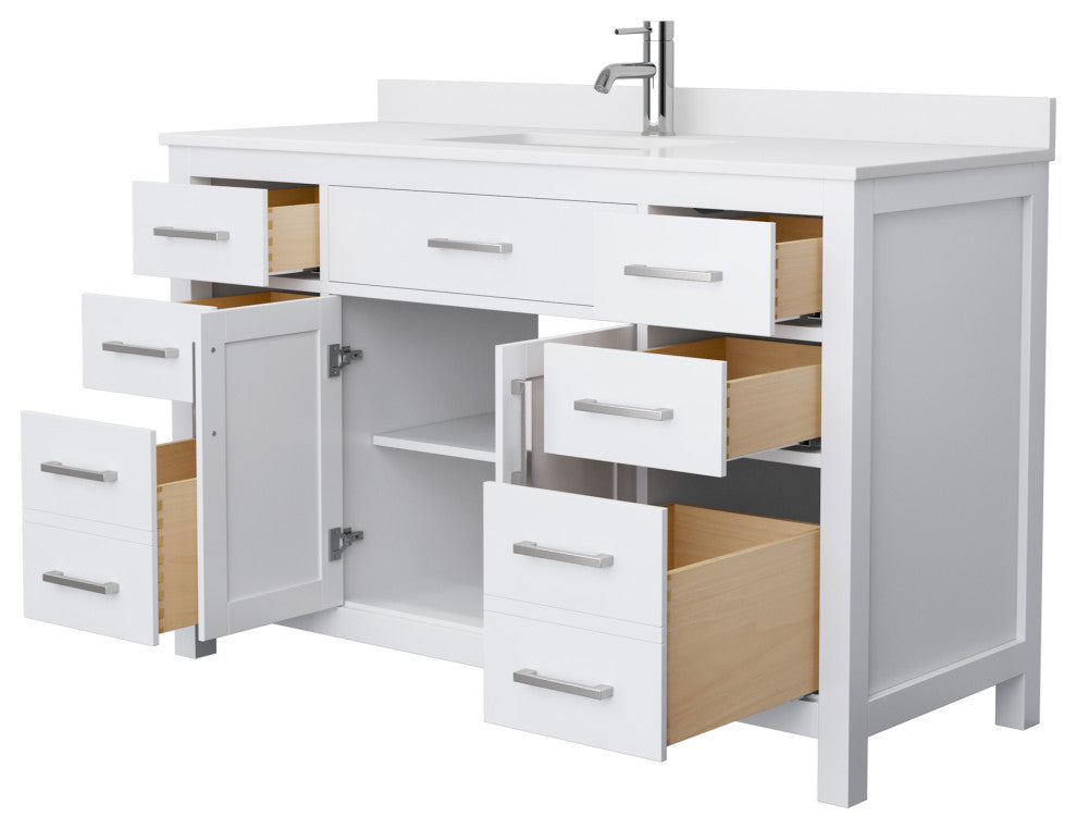 54" Single Bathroom Vanity, White, White Cultured Marble Countertop, Sink