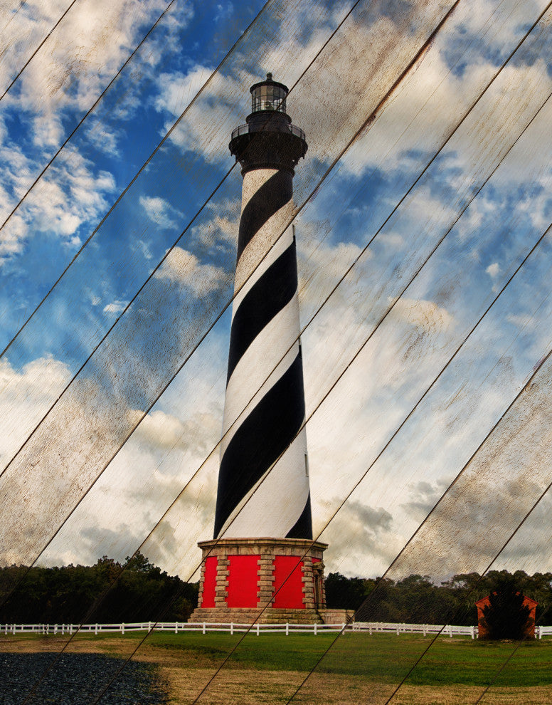 Cape Hatteras Lighthouse Landscape Photo Faux Wood Panels Canvas Prints, 18" X 24"