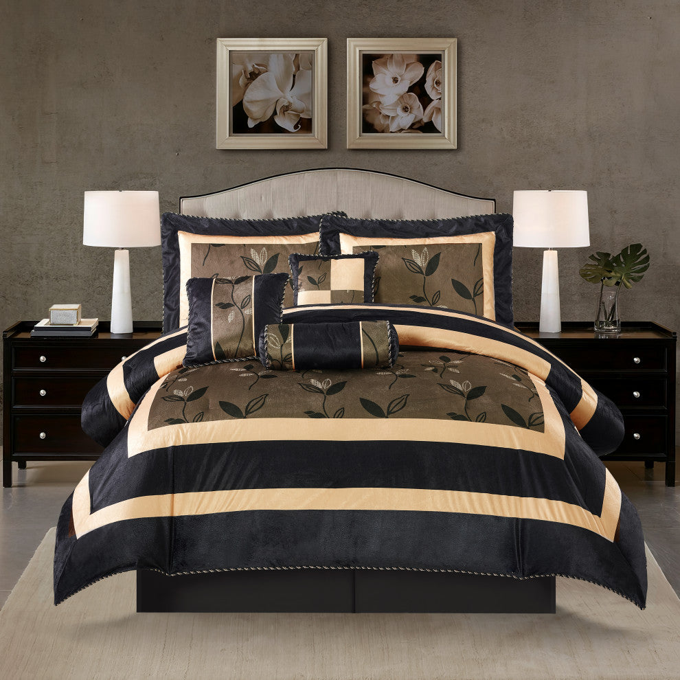 Nanshing Pastora 7-Piece Plush Print Comforter Set, Bronze, King