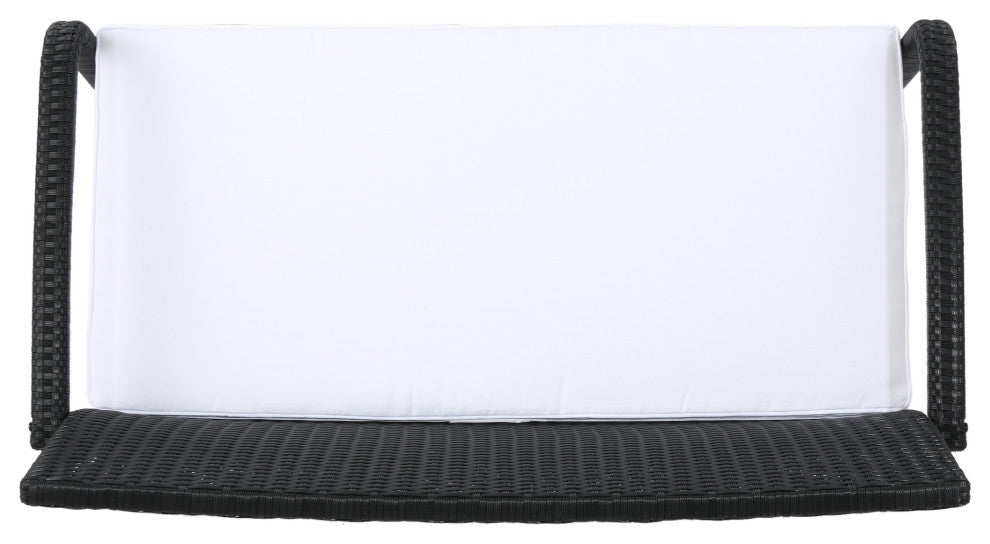 GDF Studio 4-Piece Clayton Outdoor Black Wicker Chat Set With White Cushion