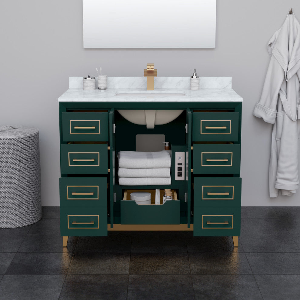 Marlena 42" Green Single Vanity, Cultured Top, Bronze Trim