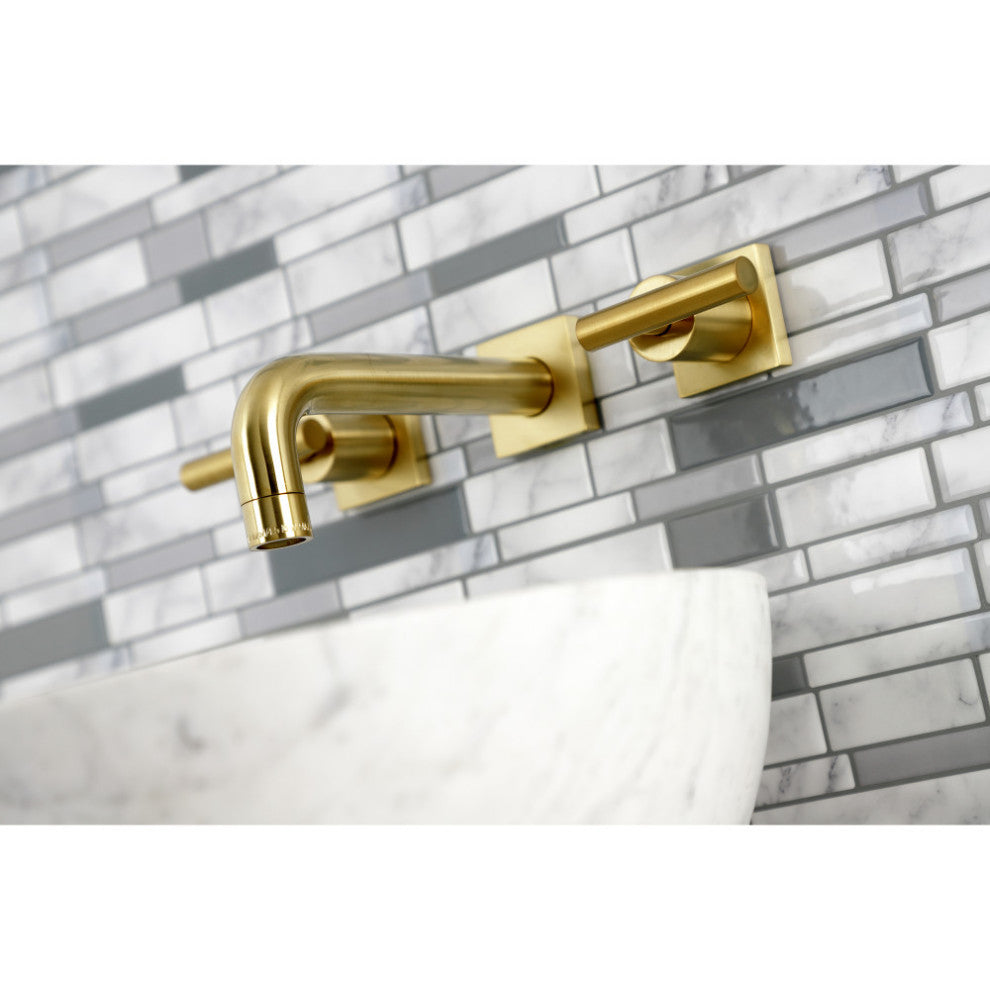 Kingston Brass KS6127CML Two-Handle Wall Mount Bathroom Faucet, Brushed Brass