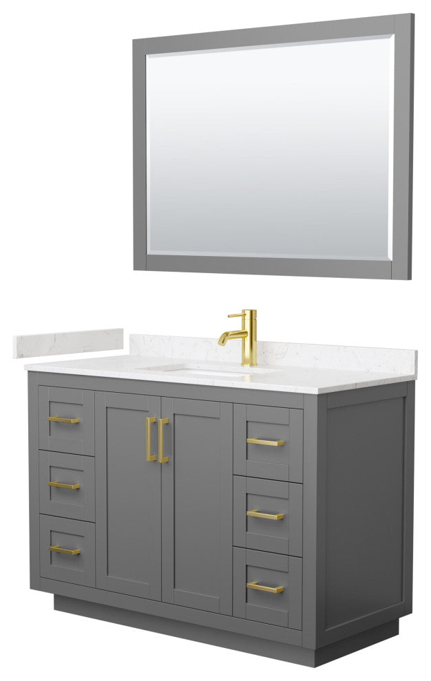 48"SGL Vanity Dark Gray, LV Carrara Cult. Top, Sink, Gold Trim, 46"Mirror